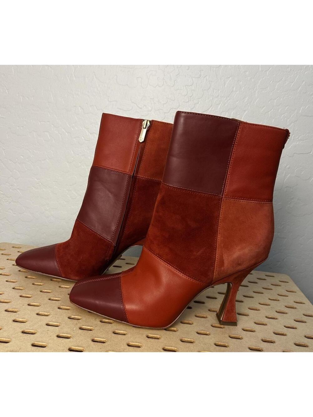 Sam Edelman Red Leather Patchwork Boots